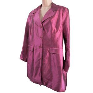 Mulberry Purple Silk Shantung Duster Coat Lined Three Button 16 Allison Taylor E